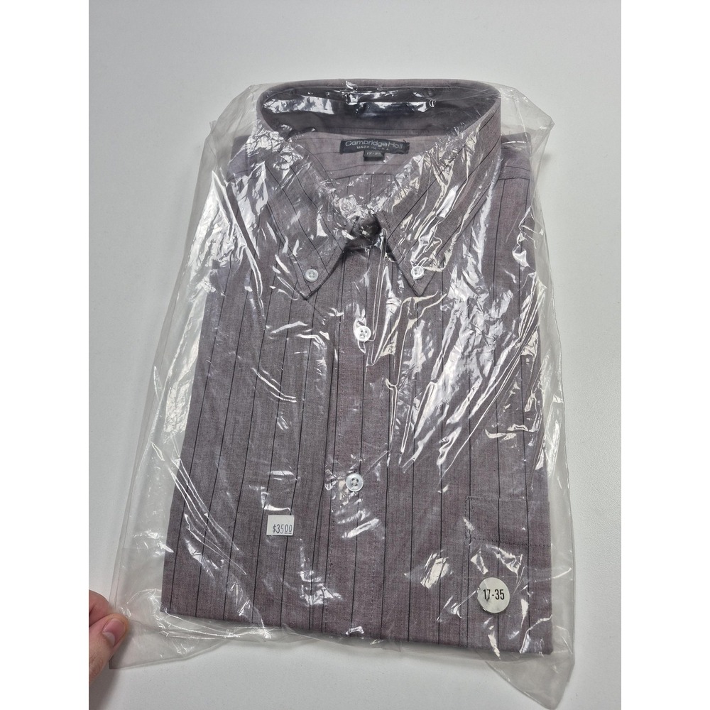 Cambridge Hall Dress Shirt Mens 17 34/35 Gray Stripe Button Down Made USA